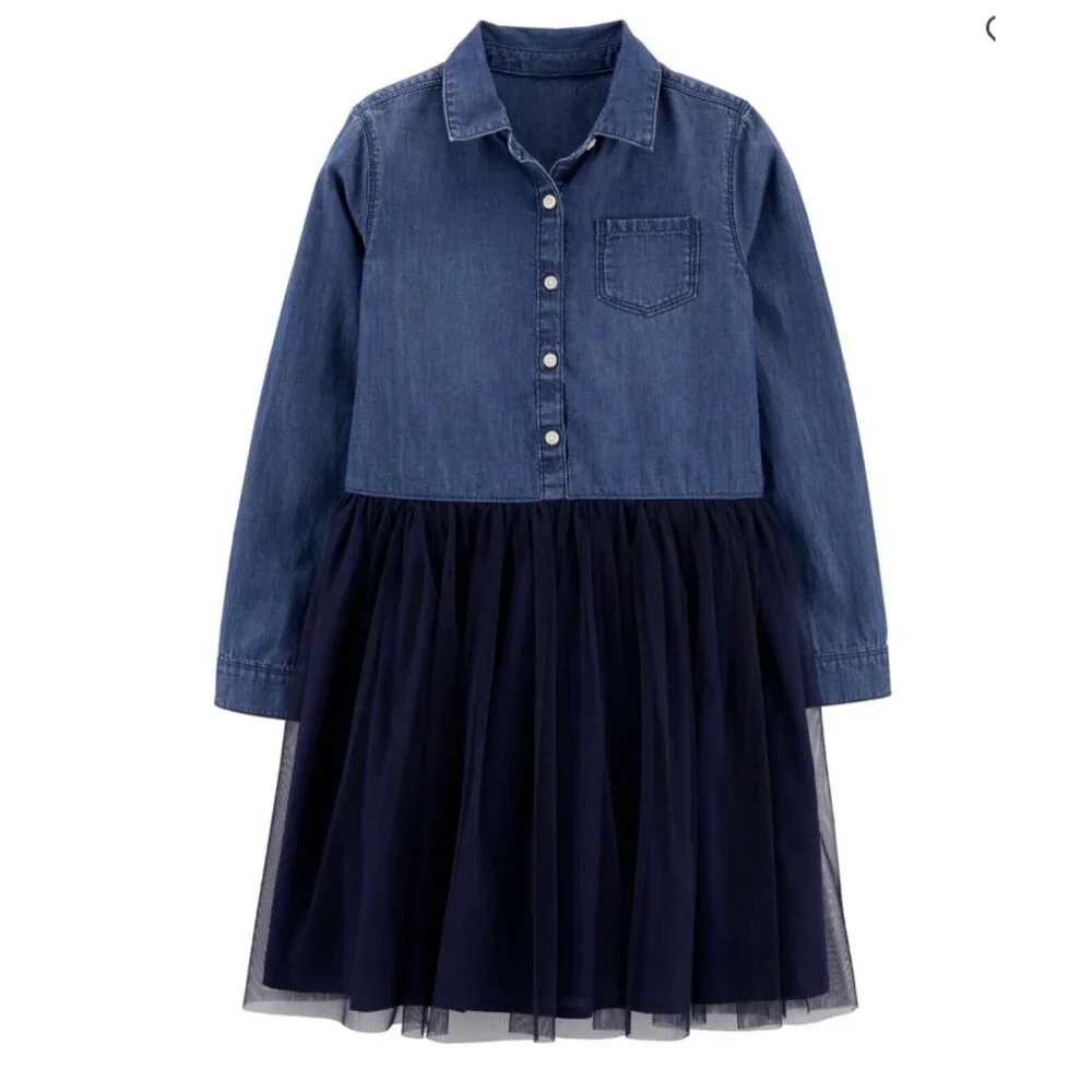 Osh Kosh Girls Mixed Tulle Denim Girls Dress